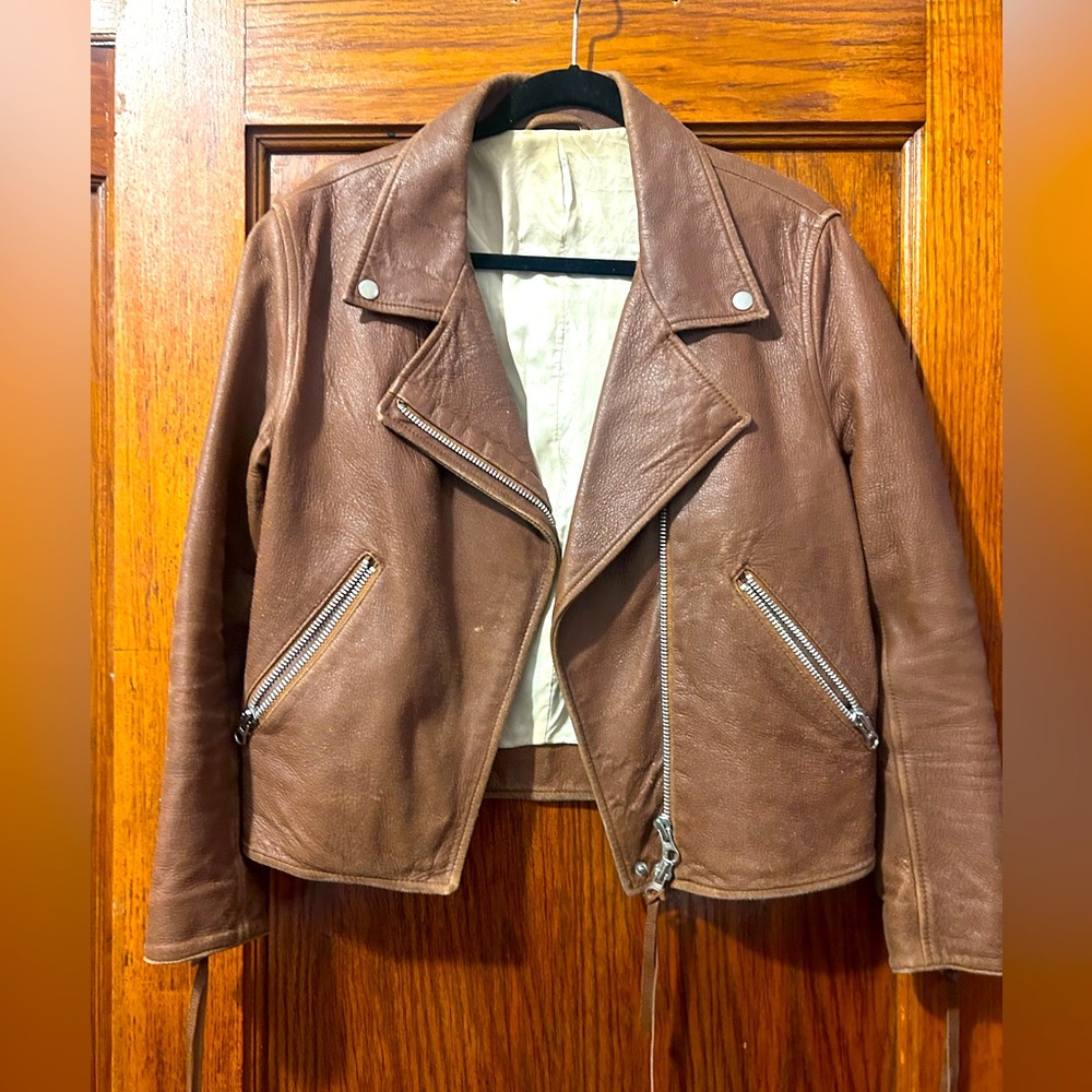 GUC brown leather jacket silk lined